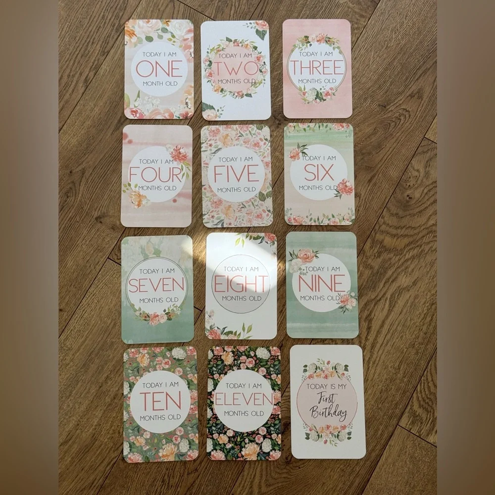Baby Girl Milestone Cards with Cute Pink Ruffled Baby Bloomers